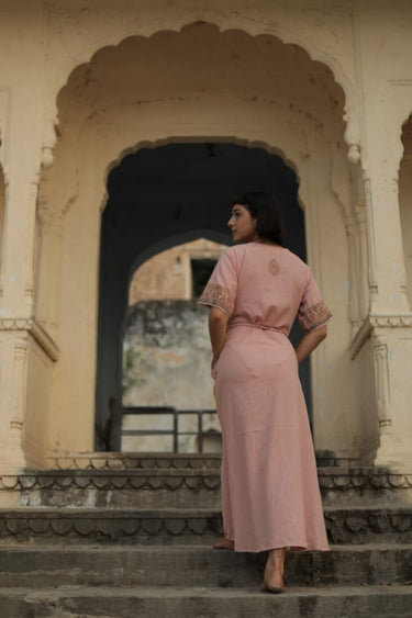 Envoltura Zenith en rosa con estampado Blockprint