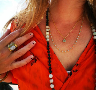 Double Necklace - Aquamarine & Flower Of Life