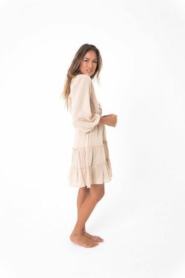 folklore maple midi-length frill dress kamala kaftan