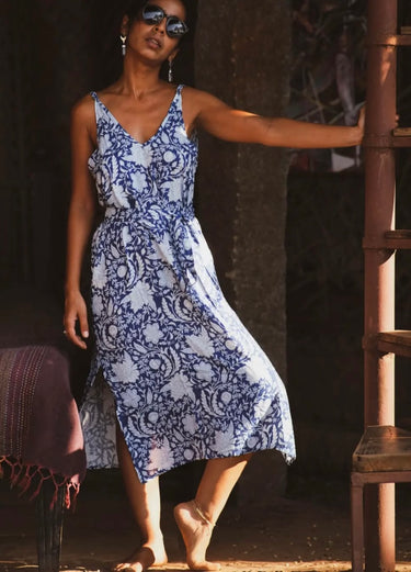 Vestido Túnica en Arena con Detalles Blockprint