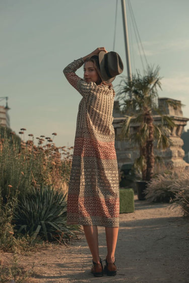 Vestido camisero con estampado en bloques en Redblack