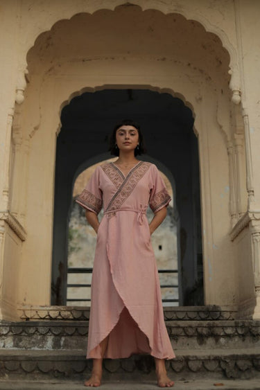 Envoltura Zenith en rosa con estampado Blockprint